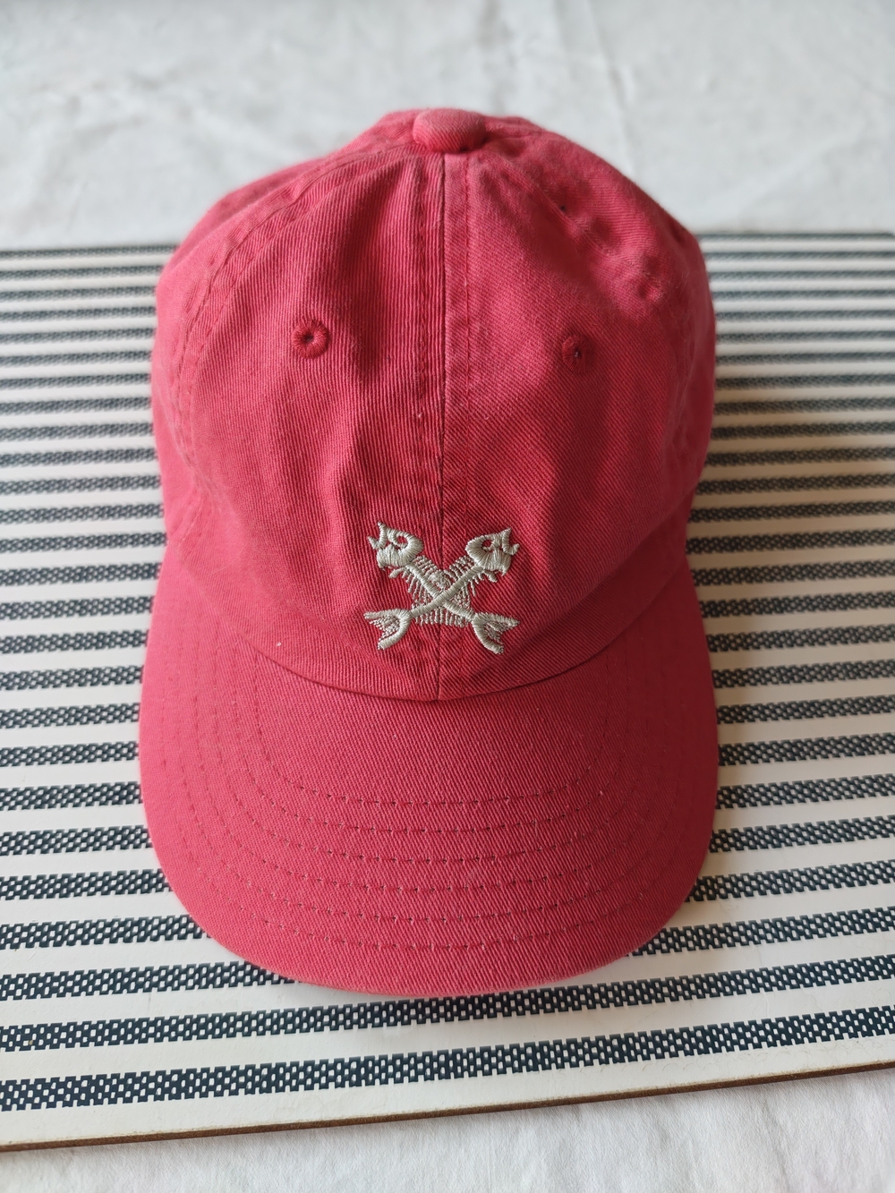 Vineyard Vines Kids Coral Baseball Cap with Crossed Fish Emblem